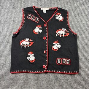 Castles Sport‎ Women UGA Georgia Bulldogs Knit Sweater Vest Black Red Size L